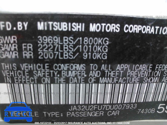 2013 Mitsubishi Lancer JA32U2FU7DU007933 image 8