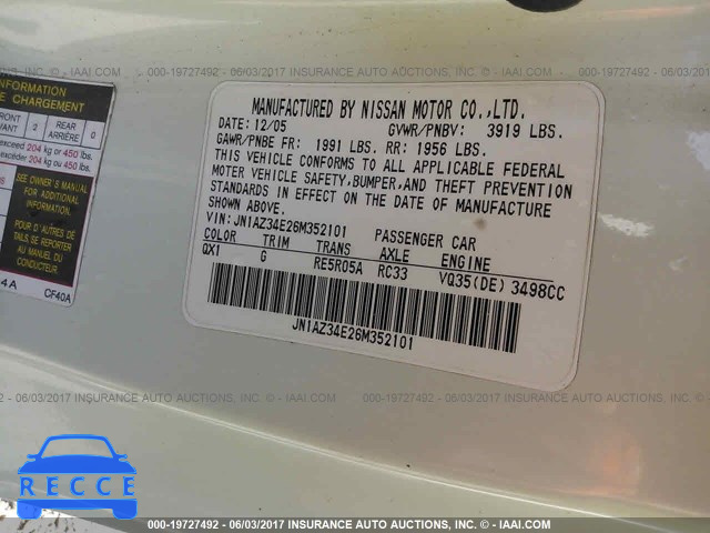 2006 Nissan 350Z COUPE JN1AZ34E26M352101 зображення 8