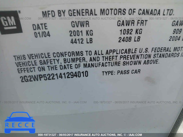 2004 PONTIAC GRAND PRIX 2G2WP522141294010 image 8