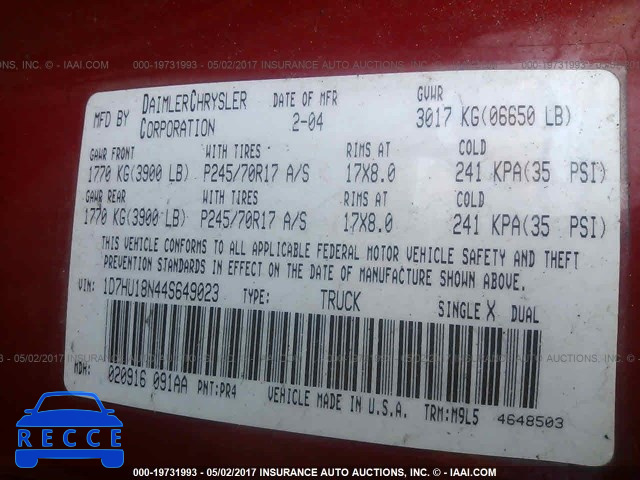 2004 Dodge RAM 1500 1D7HU18N44S649023 image 8