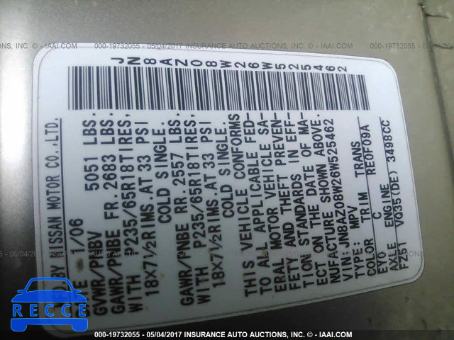2006 Nissan Murano JN8AZ08W26W525462 Bild 8
