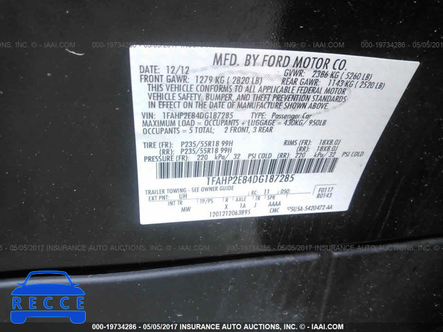 2013 Ford Taurus SEL 1FAHP2E84DG187285 зображення 8