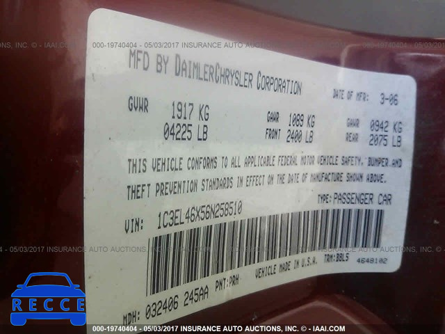 2006 CHRYSLER SEBRING 1C3EL46X56N258510 image 8