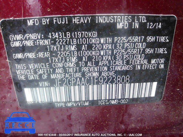 2015 Subaru Xv Crosstrek JF2GPAAC1F9223808 image 8