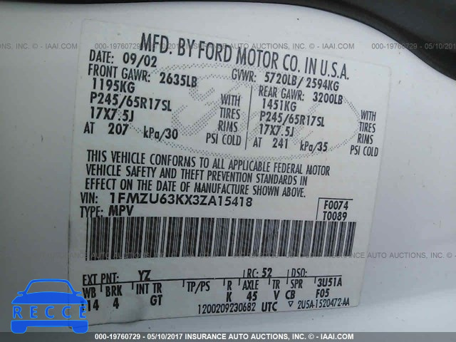 2003 Ford Explorer 1FMZU63KX3ZA15418 image 8