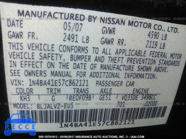 2007 Nissan Maxima 1N4BA41E57C862121 image 8