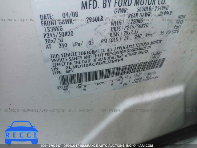 2008 Lincoln MKX 2LMDU88C88BJ29598 Bild 8