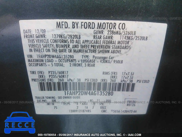 2010 Ford Taurus SE 1FAHP2DW4AG135280 image 8