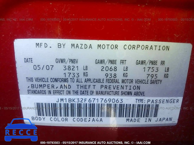 2007 Mazda 3 JM1BK32F671769063 image 8