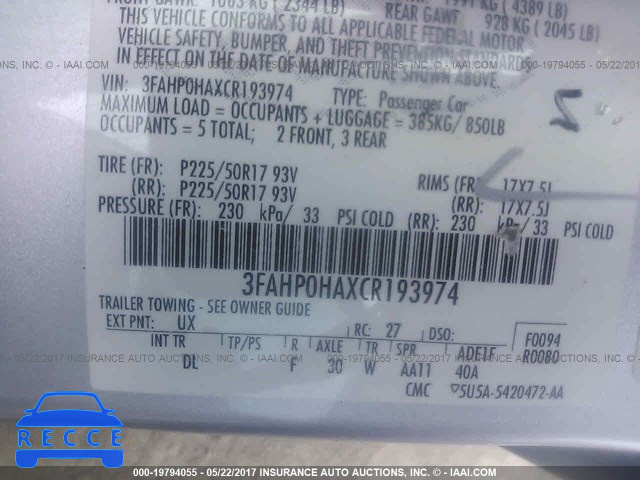 2012 FORD FUSION 3FAHP0HAXCR193974 image 8