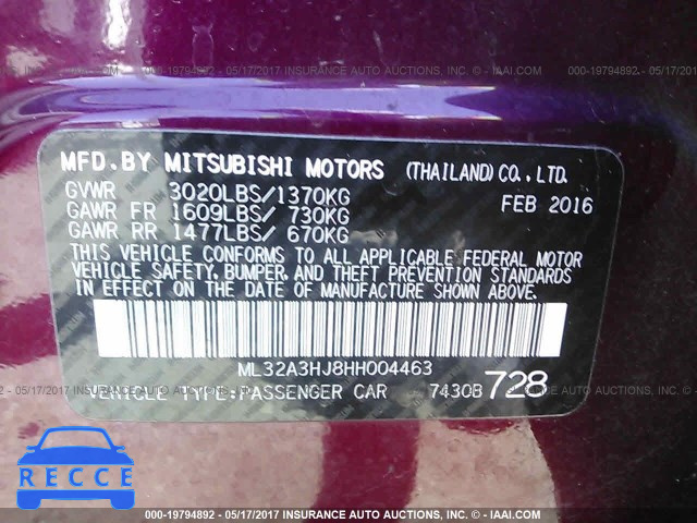 2017 MITSUBISHI MIRAGE ML32A3HJ8HH004463 зображення 8