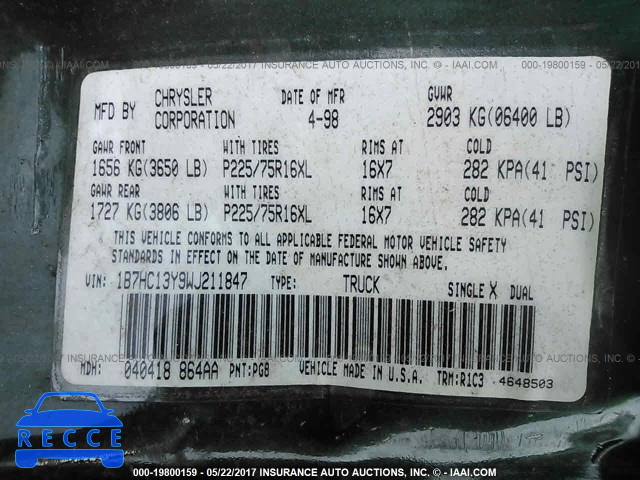 1998 Dodge RAM 1500 1B7HC13Y9WJ211847 image 8