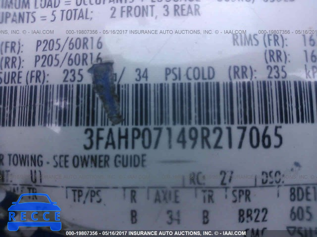 2009 Ford Fusion 3FAHP07149R217065 image 8