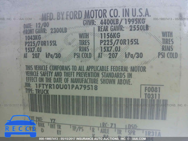 2001 Ford Ranger 1FTYR10U01PA79518 image 8