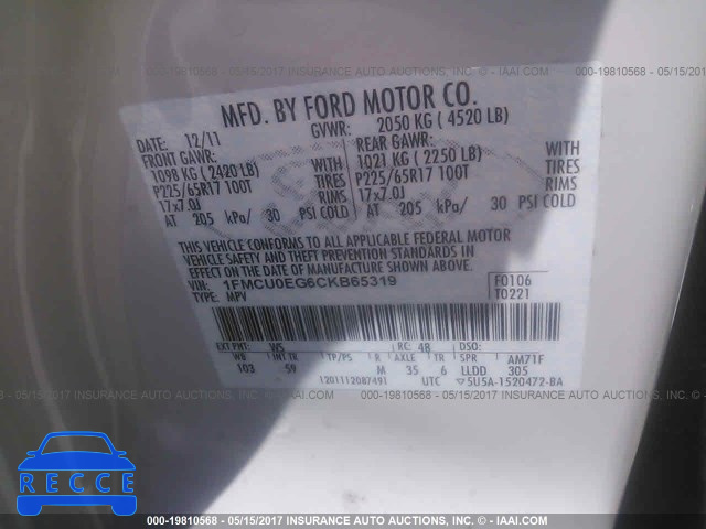 2012 Ford Escape 1FMCU0EG6CKB65319 image 8