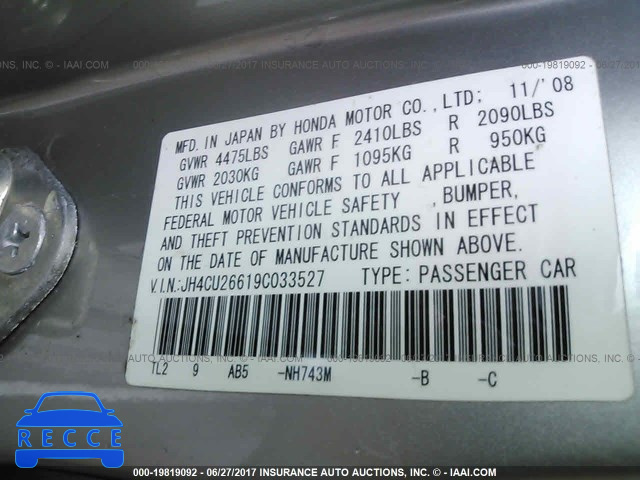 2009 Acura TSX JH4CU26619C033527 зображення 8