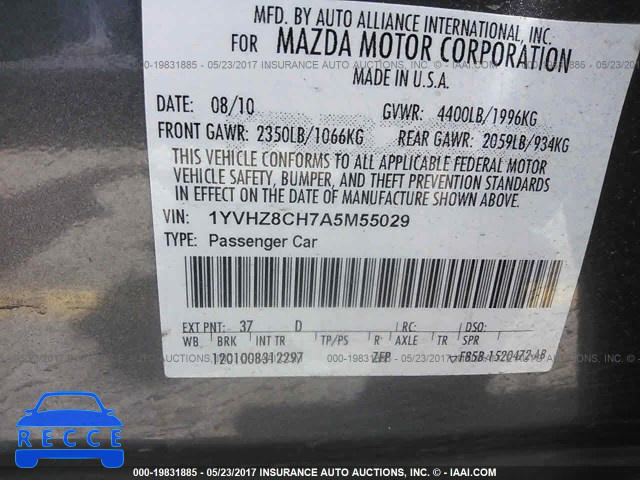 2010 Mazda 6 I 1YVHZ8CH7A5M55029 зображення 8