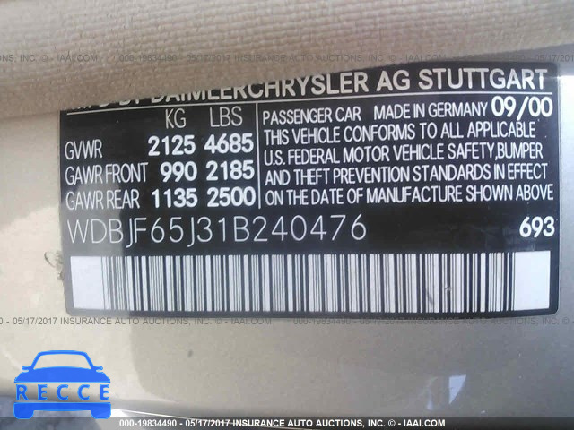 2001 Mercedes-benz E WDBJF65J31B240476 image 8