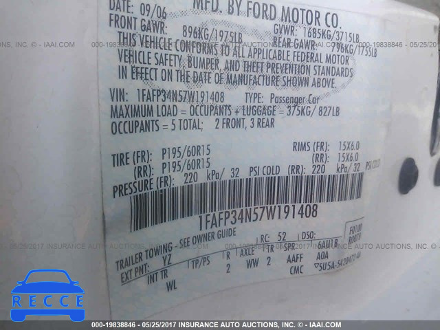 2007 Ford Focus 1FAFP34N57W191408 image 8