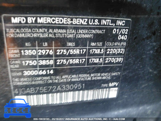 2002 Mercedes-benz ML 500 4JGAB75E72A330951 image 8