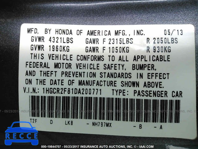 2013 Honda Accord 1HGCR2F81DA200771 image 8
