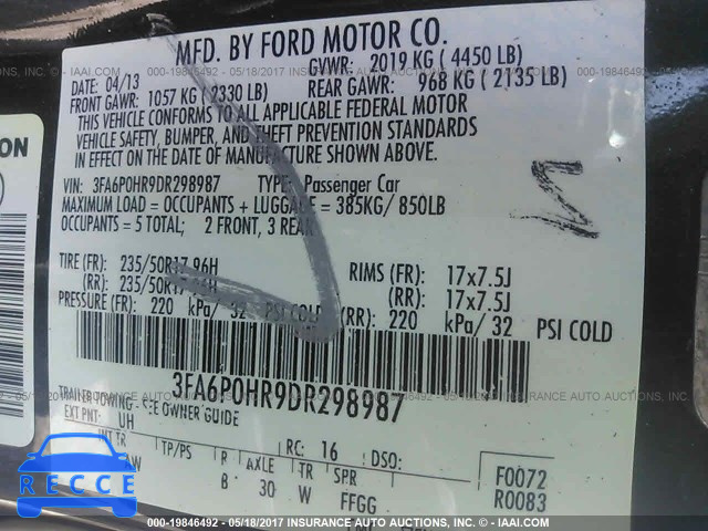 2013 Ford Fusion 3FA6P0HR9DR298987 image 8