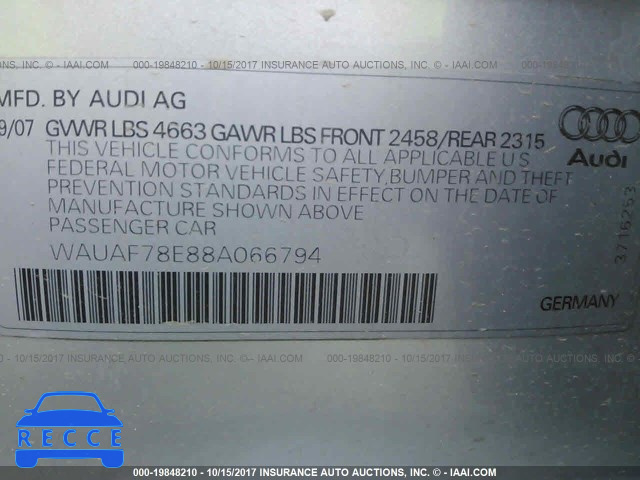 2008 Audi A4 WAUAF78E88A066794 image 8