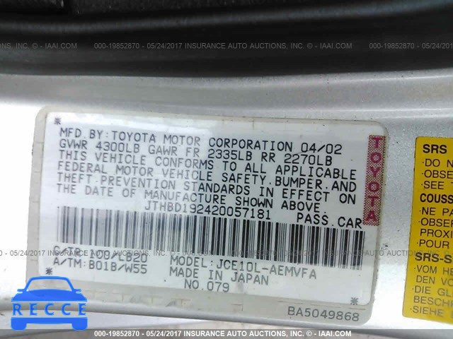 2002 Lexus IS 300 JTHBD192420057181 Bild 8
