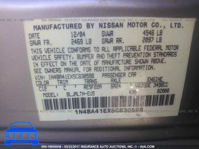 2005 Nissan Maxima 1N4BA41EX5C830598 image 8