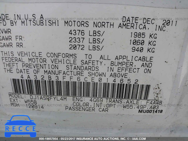 2012 Mitsubishi Galant ES/SE 4A32B3FF6CE014652 image 8