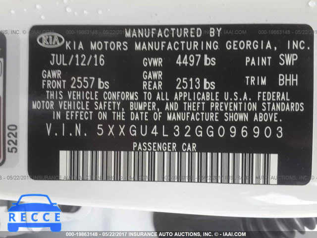 2016 KIA Optima 5XXGU4L32GG096903 image 8