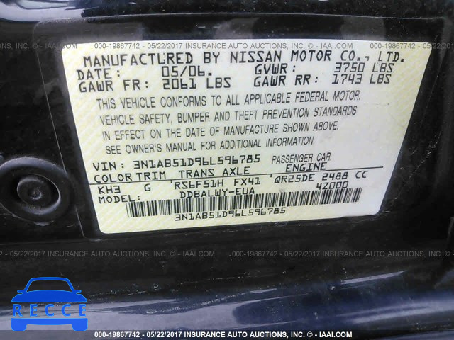 2006 NISSAN SENTRA 3N1AB51D96L596785 image 8