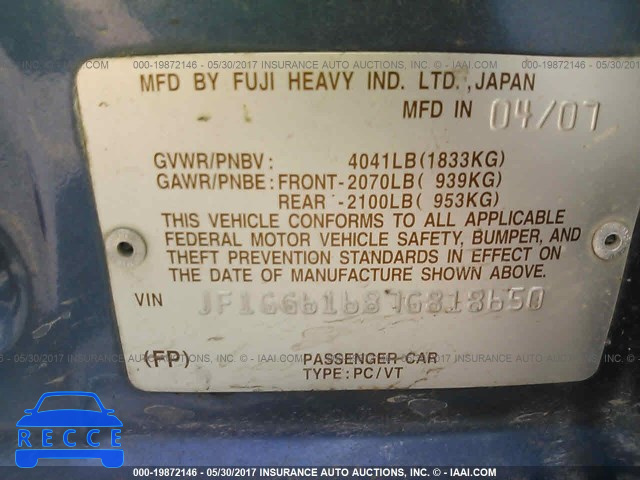 2007 Subaru Impreza JF1GG61687G818650 image 8