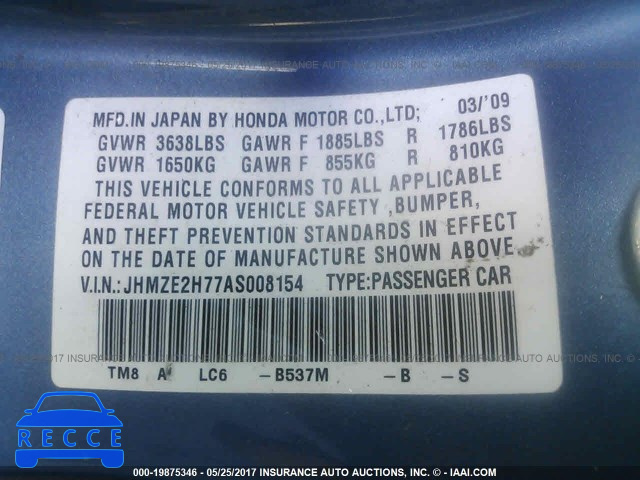 2010 Honda Insight JHMZE2H77AS008154 image 8