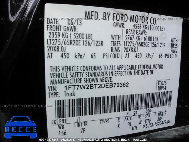 2013 Ford F250 SUPER DUTY 1FT7W2BT2DEB72362 зображення 8