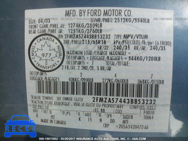 2003 Ford Windstar SPORT 2FMZA57443BB53232 image 8