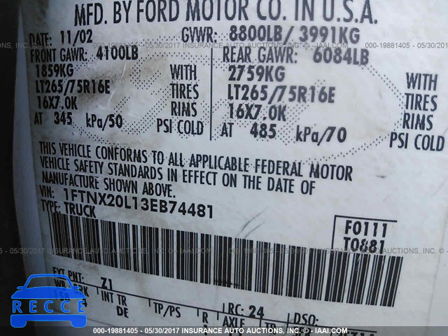 2003 Ford F250 1FTNX20L13EB74481 Bild 8