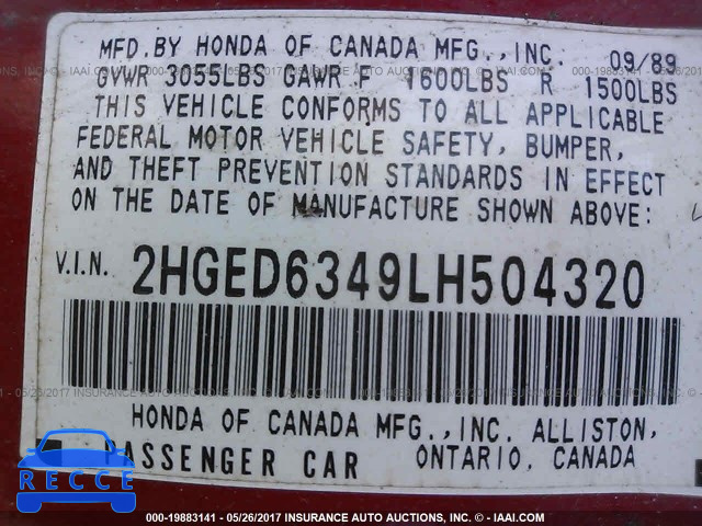 1990 Honda Civic 2HGED6349LH504320 Bild 8