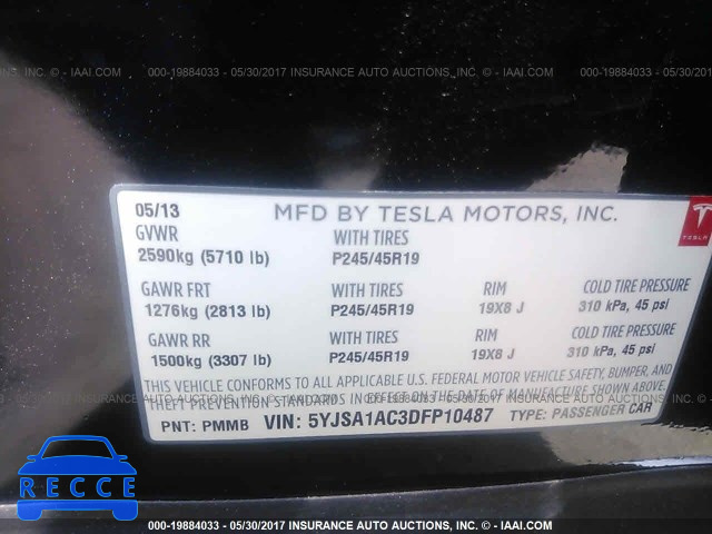 2013 Tesla Model S 5YJSA1AC3DFP10487 зображення 8