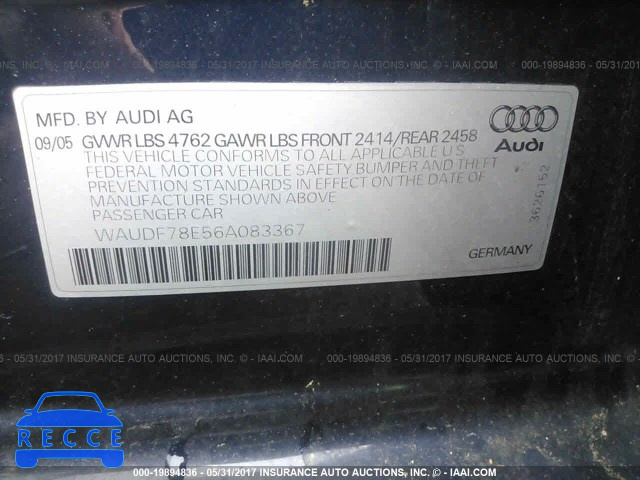 2006 Audi A4 WAUDF78E56A083367 зображення 8