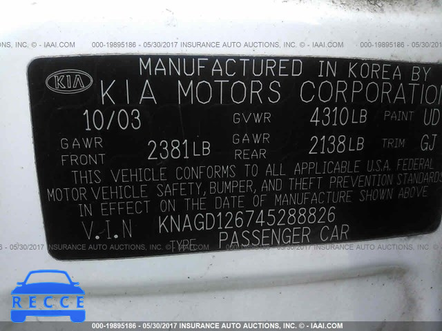 2004 KIA Optima LX/EX KNAGD126745288826 image 8