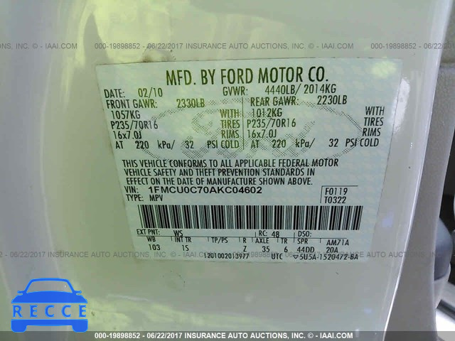 2010 Ford Escape 1FMCU0C70AKC04602 image 8