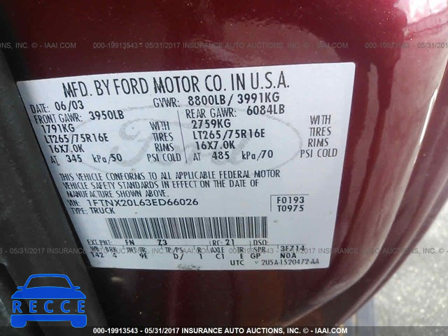 2003 Ford F250 SUPER DUTY 1FTNX20L63ED66026 image 8