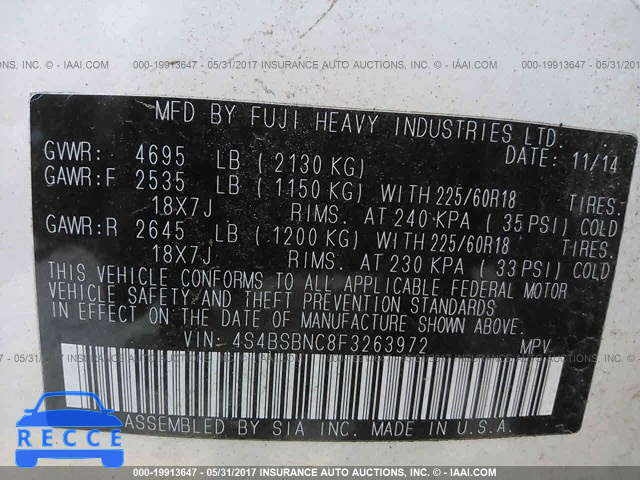 2015 Subaru Outback 4S4BSBNC8F3263972 image 8