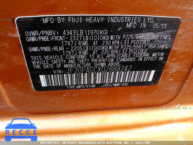 2013 Subaru Xv Crosstrek JF2GPACCXD2888242 image 8