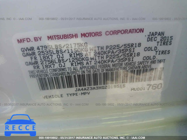 2016 Mitsubishi Outlander SE/SEL JA4AZ3A3XGZ019515 image 8