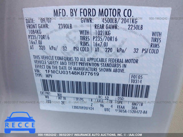 2008 Ford Escape 1FMCU03148KB77619 image 8