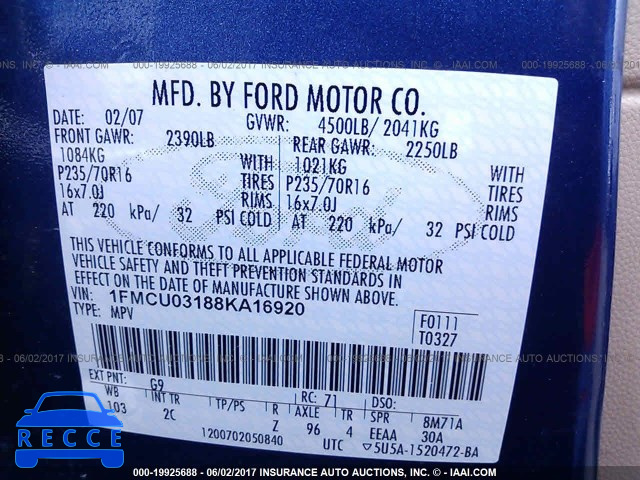 2008 Ford Escape 1FMCU03188KA16920 Bild 8