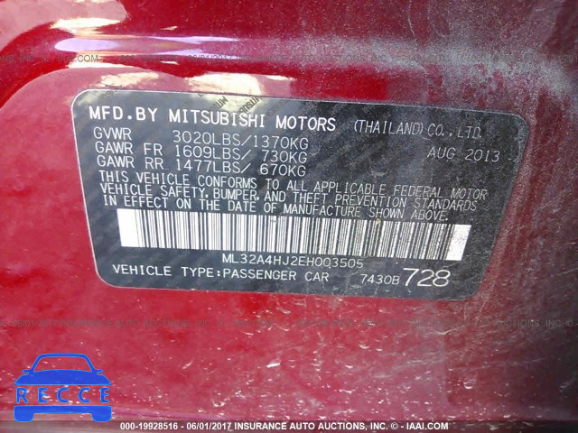 2014 Mitsubishi Mirage ES ML32A4HJ2EH003505 image 8