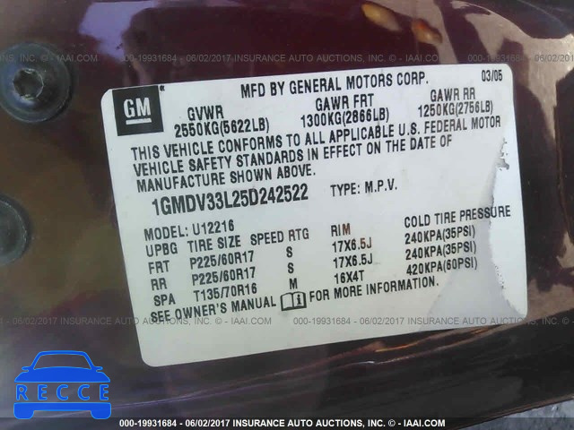 2005 Pontiac Montana SV6 1GMDV33L25D242522 image 8